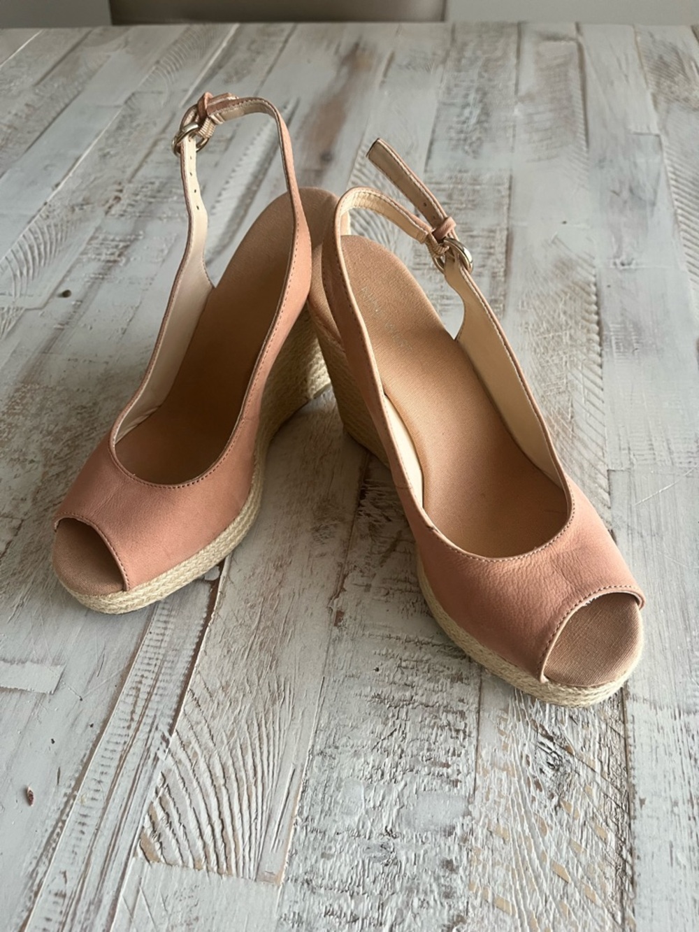 Nine West Peach Open-Toe Slingback Espadrille Wedges